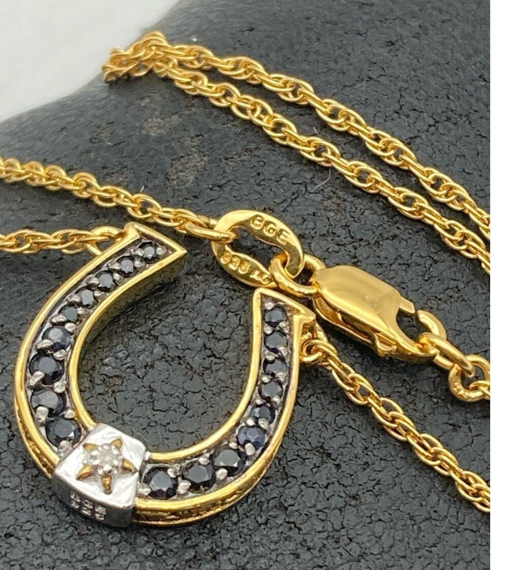 Bradford Exchange Black Beauty Horseshoe Necklace Black Sapphire Diamond